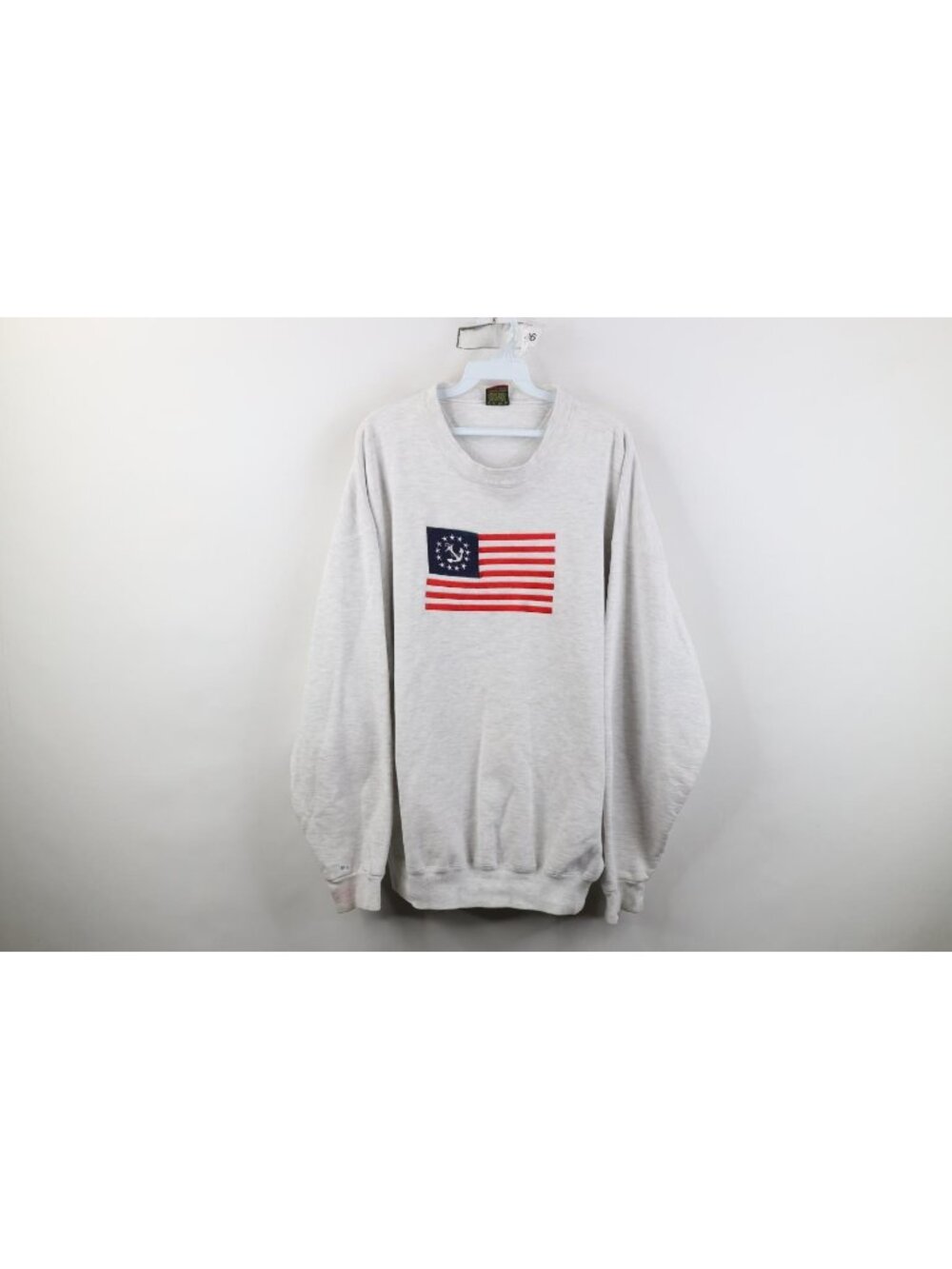 Vintage 90s Streetwear Mens XL Sailing Anchor USA Flag Crewneck Sweatshirt USA